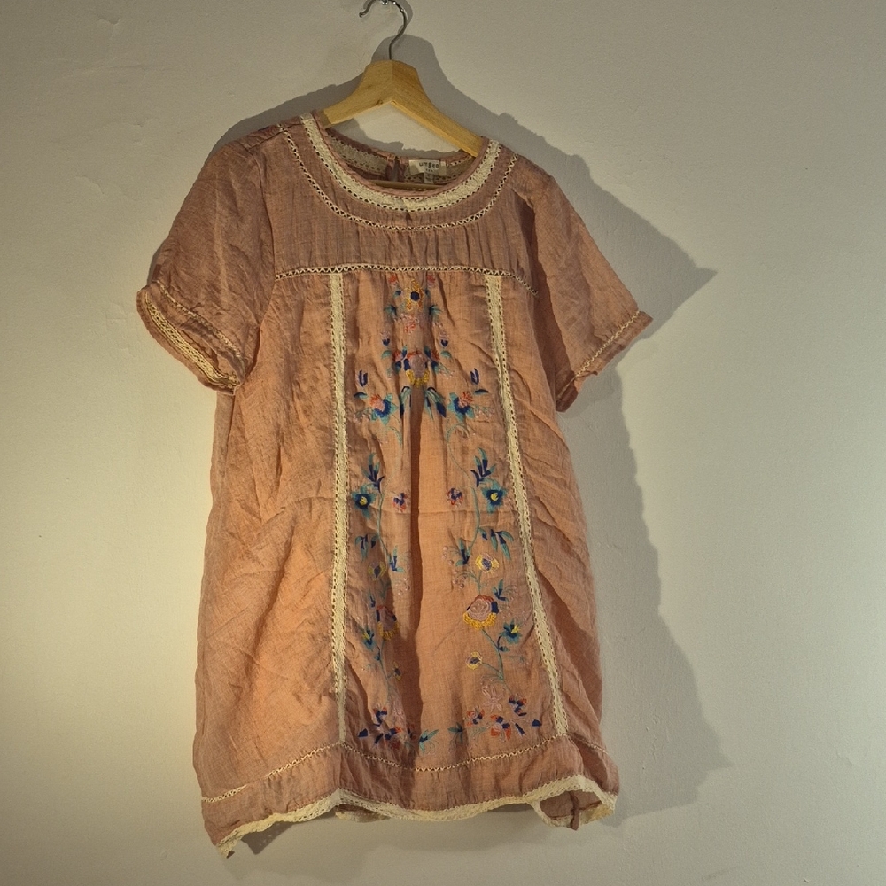 Umgee Embroidered Pink Tunic Dress L